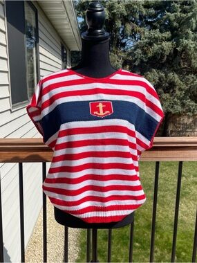 Vtg Nautical Striped Sweater Sleeveless Sweater Knit Summer Lightweight Womens
